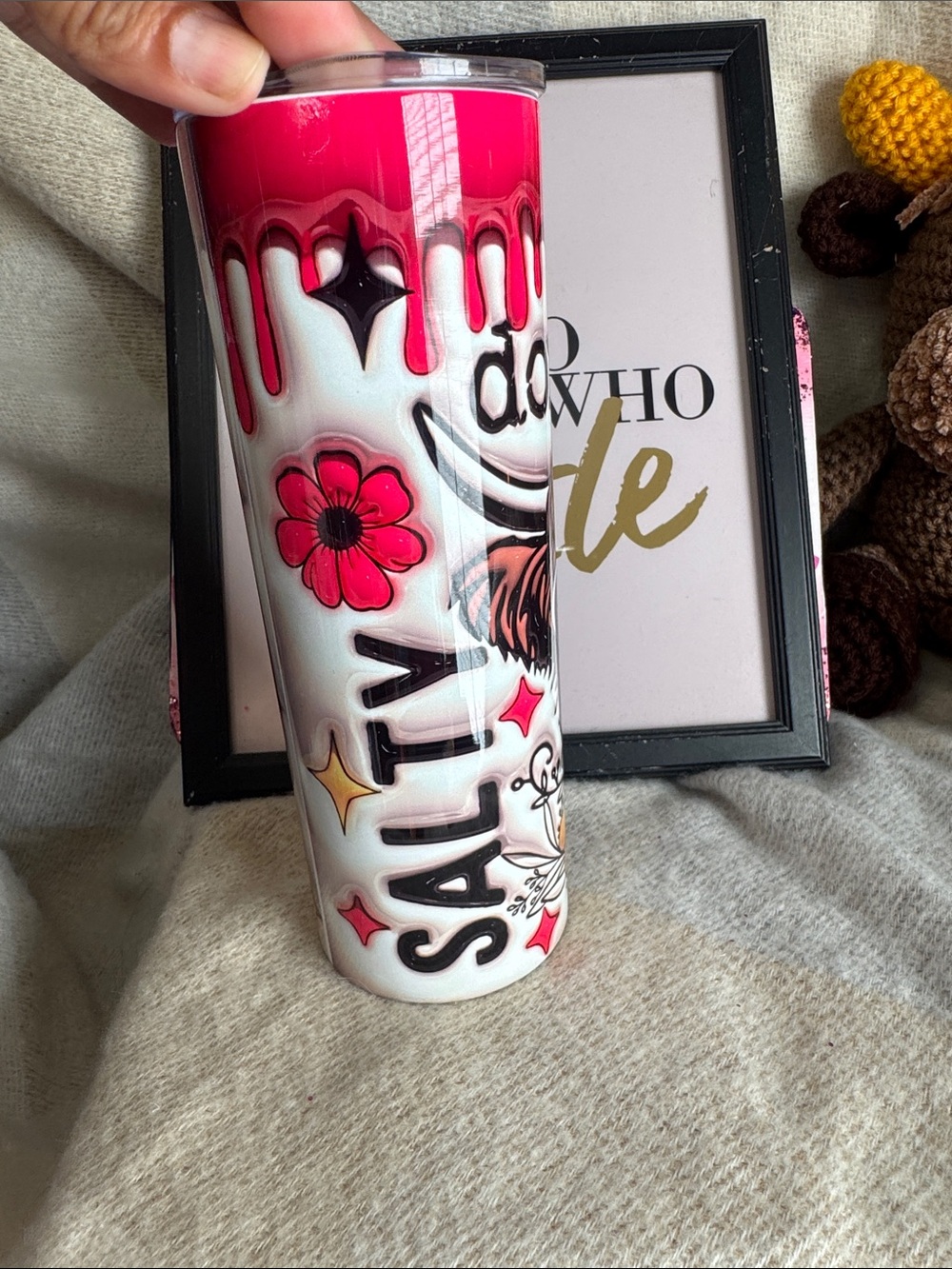 Heart Sunglasses Cow Graphic Tumbler - Pink White Brown Floral - Picture 3 of 3